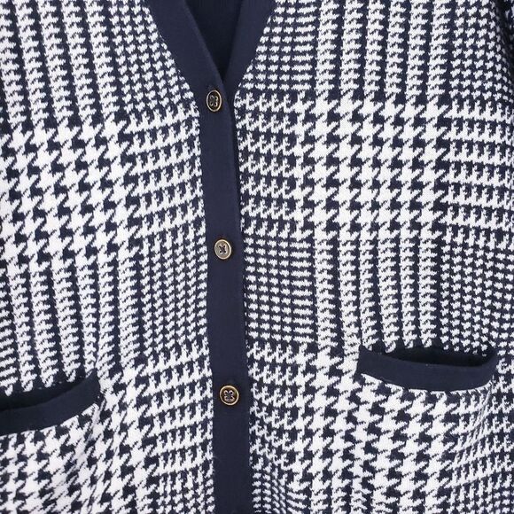 Croft & Barrow Black White Houndstooth Cardigan V Neck Sweater Size Large - Picture 6 of 6